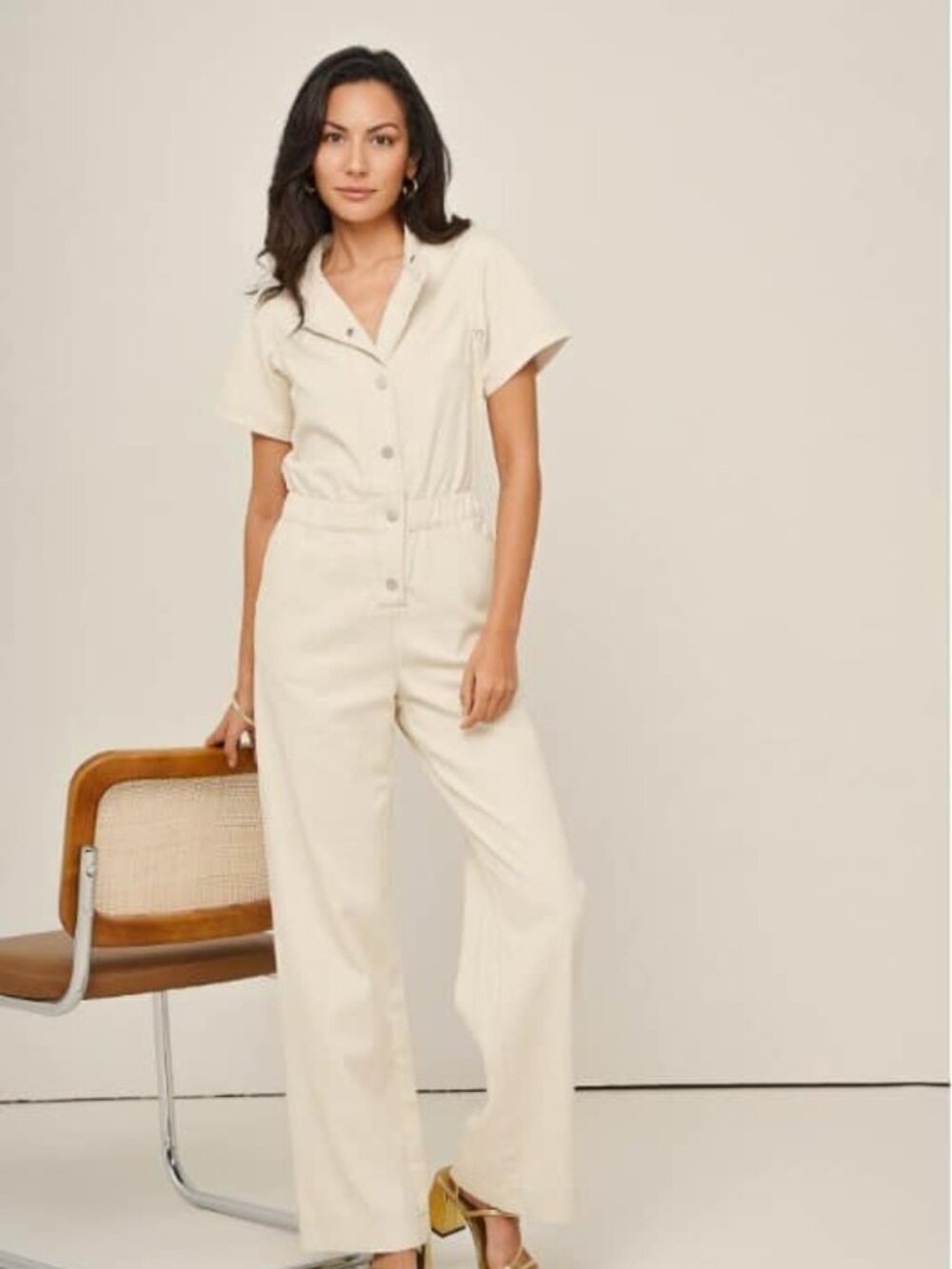 ORAIJE 100% Cotton Minimalist Elastic Waist Cream Jumpsuit Size S/M